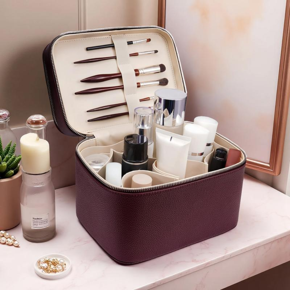 BeautyVault | Large Travel Makeup Bag Organizer with Removable Divider Zipper
