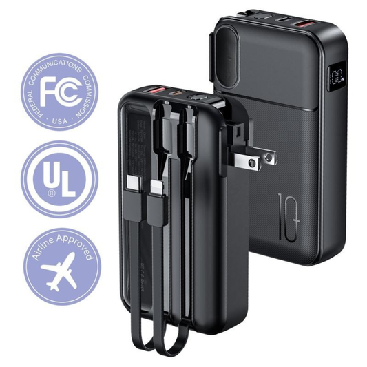10000mAh Portable Charger with Built-in Cables
