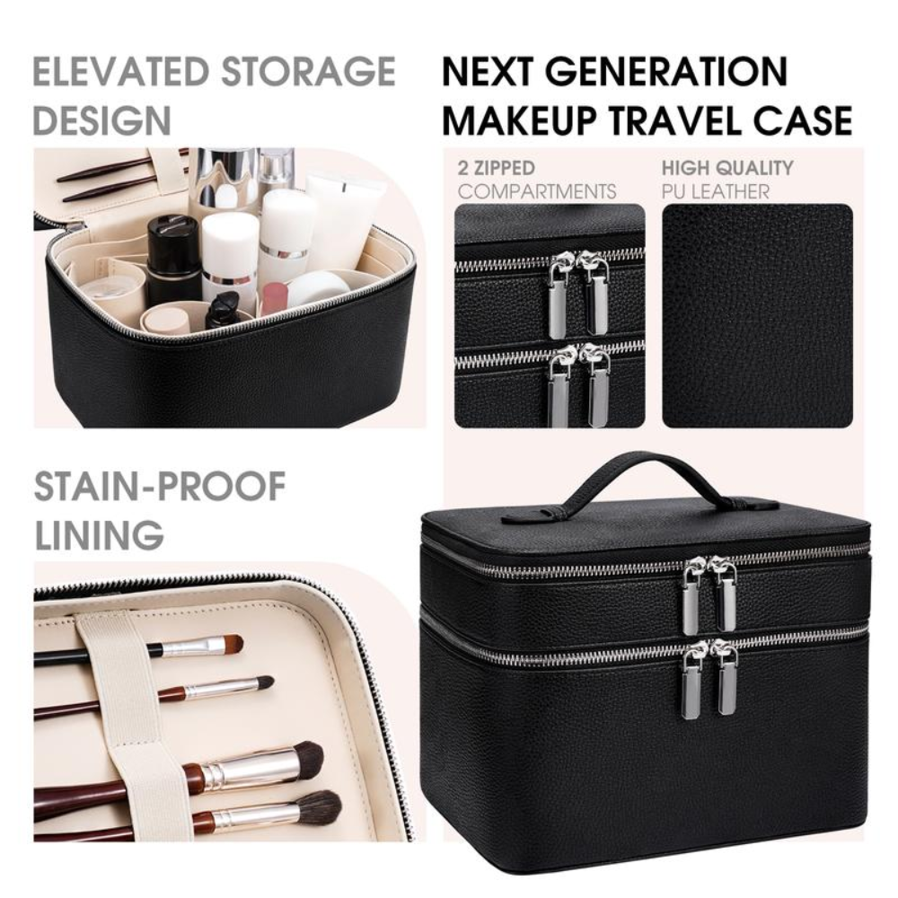 BeautyVault | Large Travel Makeup Bag Organizer with Removable Divider Zipper